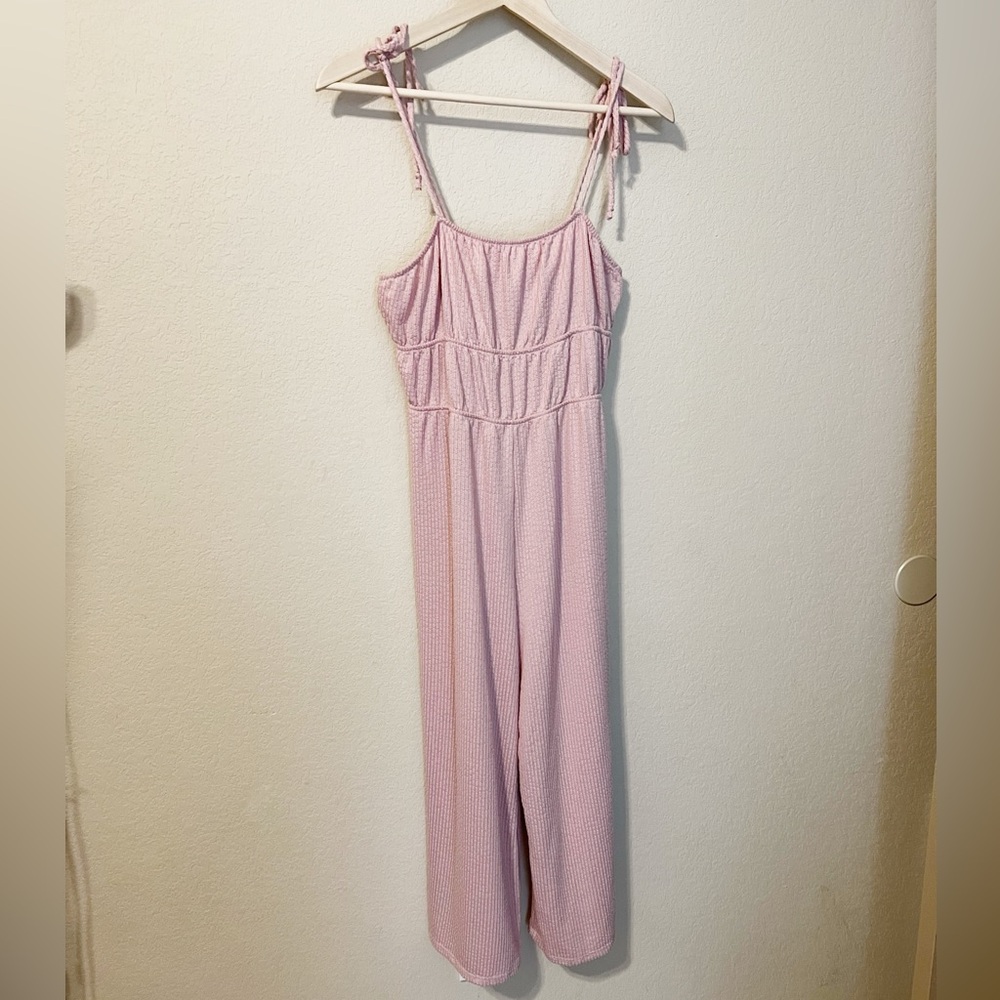 Rollo Coster Light Pink Ribbed Knit Jumpsuit